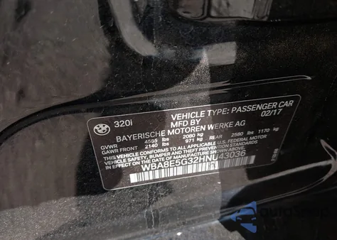 2017 BMW 320I xDrive from USA, damaged, VIN WBA8E5G32HNU43036